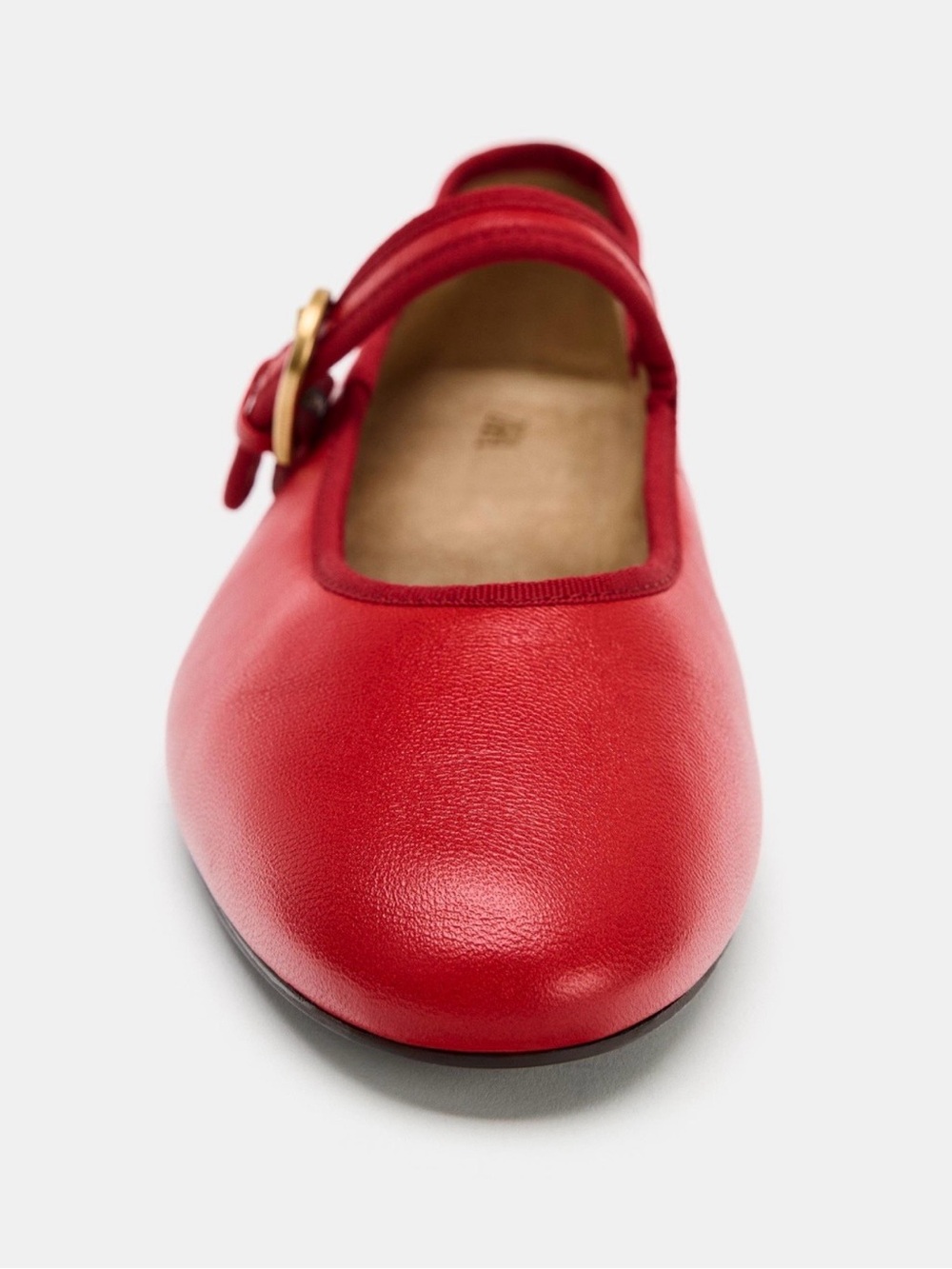 Zara Red Mary Jane Flat with Gold Buckle